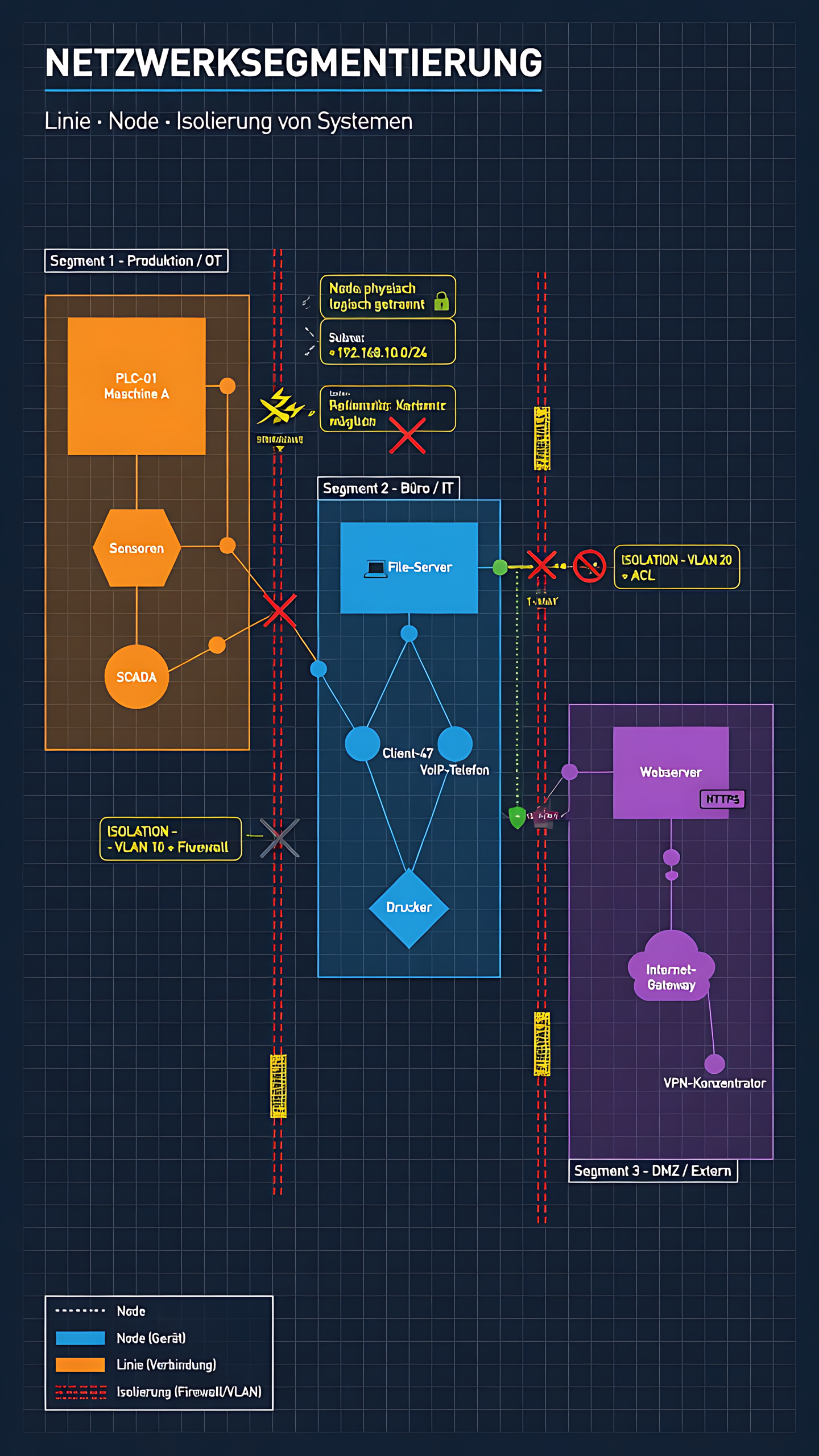 Netzwerksegmentierung und Systemisolation zur Begrenzung lateraler Bewegungen in IT-Infrastrukturen